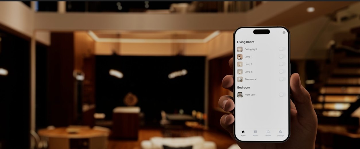 Ilustrativni prikaz aplikacije za upravljanje pametnom kućom na telefonu